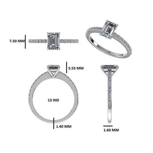 18k Gold Plated Solitaire Emerald Cut Moissanite Engagement Ring with Accents - Picture 8 of 20