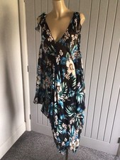 Monsoon Ladies Silk Chiffon Dress UK 12 V Neck Sleeveless Handkerchief Hem