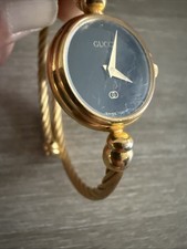 GUCCI 2047 L Watch Bangle Quartz Women's Black Dial ! Working!