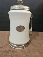 ARTE ITALICA CERAMIC TUSCAN WHITE COFFEE CANISTER MARINONI PEWTER