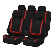 Car Seat Covers Full Set, Breathable Auto Front  Rear Seat Split Protector Red