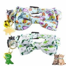 2 Pack Cat Collars Breakaway for Boy Girls, Cute Soft Kitty Cat Bowtie Dinosaur