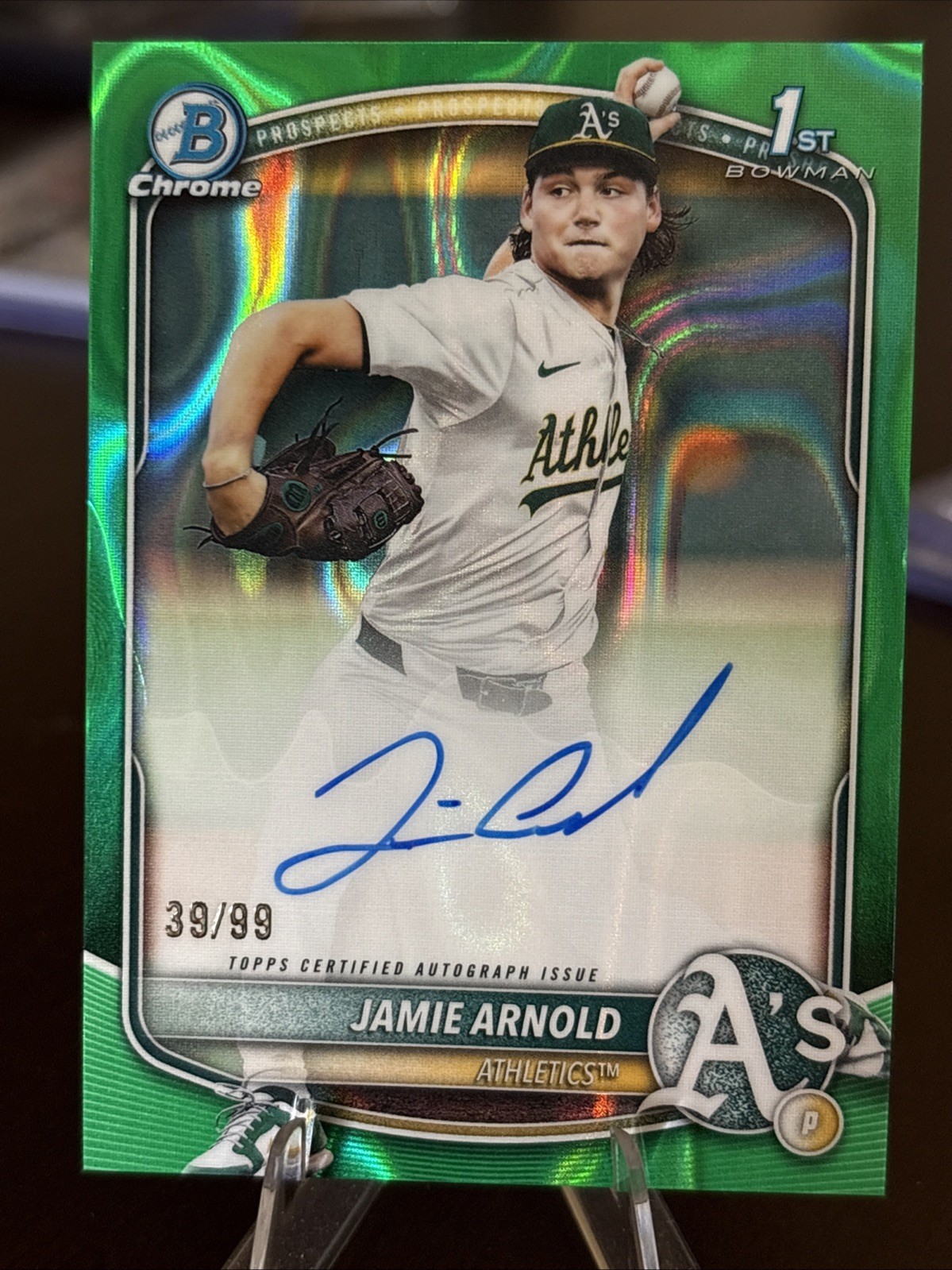 JAMIE ARNOLD 2025 BOWMAN CHROME DRAFT 1ST GREEN LAVA B AUTO /99 Q5672