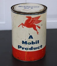 PEGASUS GRAPHIC~ early 1950s era MOBIL 5 lb. GREASE Old Metal Oil Can