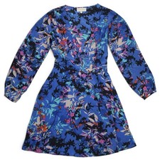 Yumi Kim Carla Wrap Dress S Blue Silk Floral Long Sleeve Mini