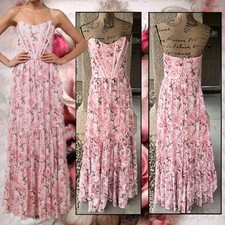 Lulus Pink Floral Strapless Bustier Special Moment Maxi Dress Size S