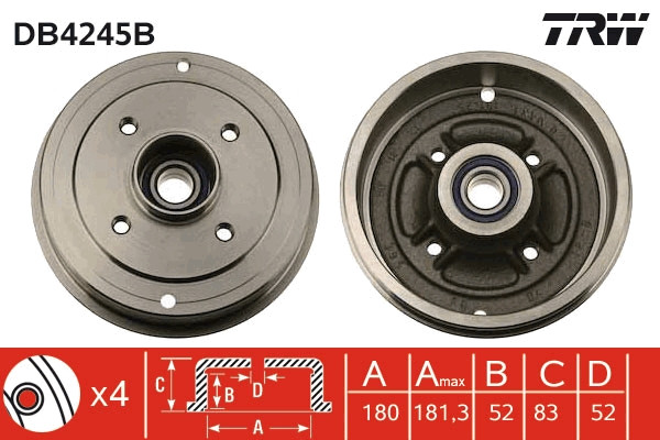 Tambour de frein arrière TRW DB4245B pièce auto de rechange pour freinage tambour