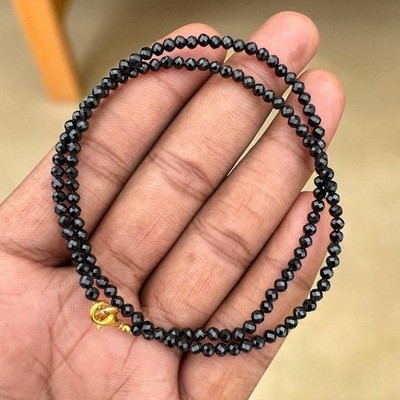 A+ Black Spinal Faceted Round Gemstone Beads Health Benefits Long Necklaces 32''