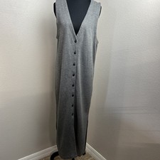 90's New York Style Sweater Dress Women's Medium Gray Button Front Sleeveless