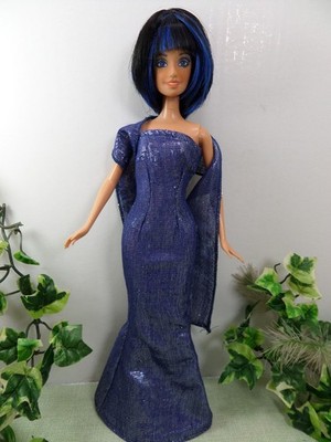   Kleid Glitzer Blau mit Stola   Kleidung für Mode Puppen: NORMAL, VINTAGE