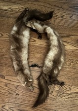 Vintage 1940  s Mink Fur Stole with 2-pelts full body Unique White Brown