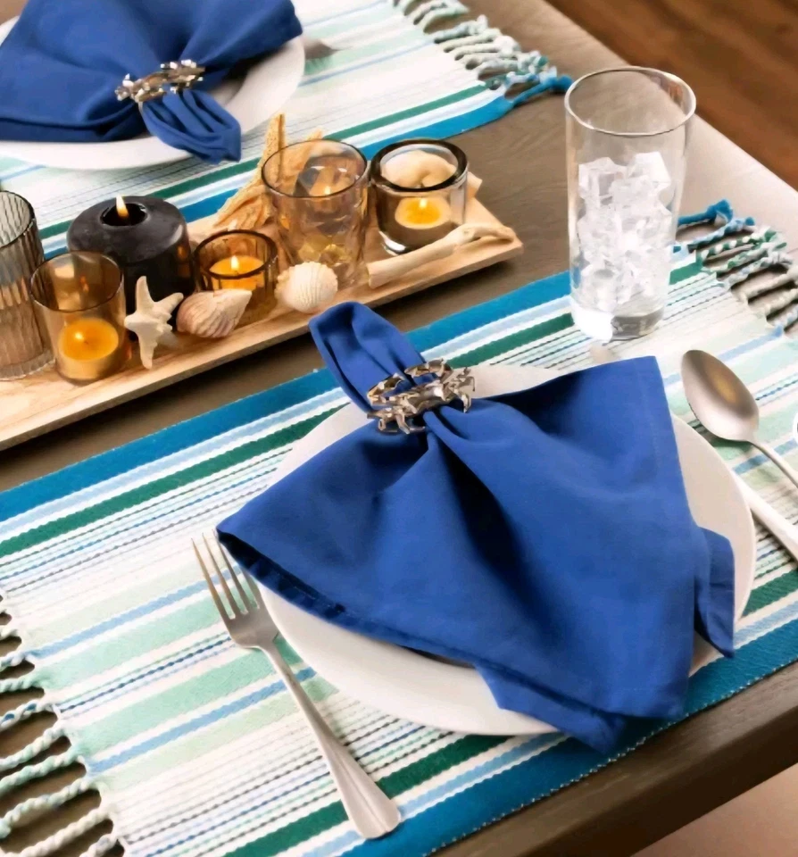 Juego de 4 manteles individuales Target Tidal Stripe azules con flecos 13" x 19" interior/exterior nuevos Foto 3 de 4