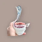 Vintage Murano style Swan Speckled Glass Paperweight White Purple Hand Blown Art