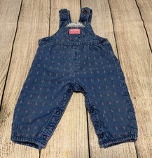 Vintage Osh Kosh B'Gosh Floral Denim Overalls Lace Peeking Pocket 12 mos GTub13