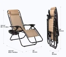 Zero Gravity Chair, Folding Outdoor Patio Lounge Recliner w/ Cup Holder