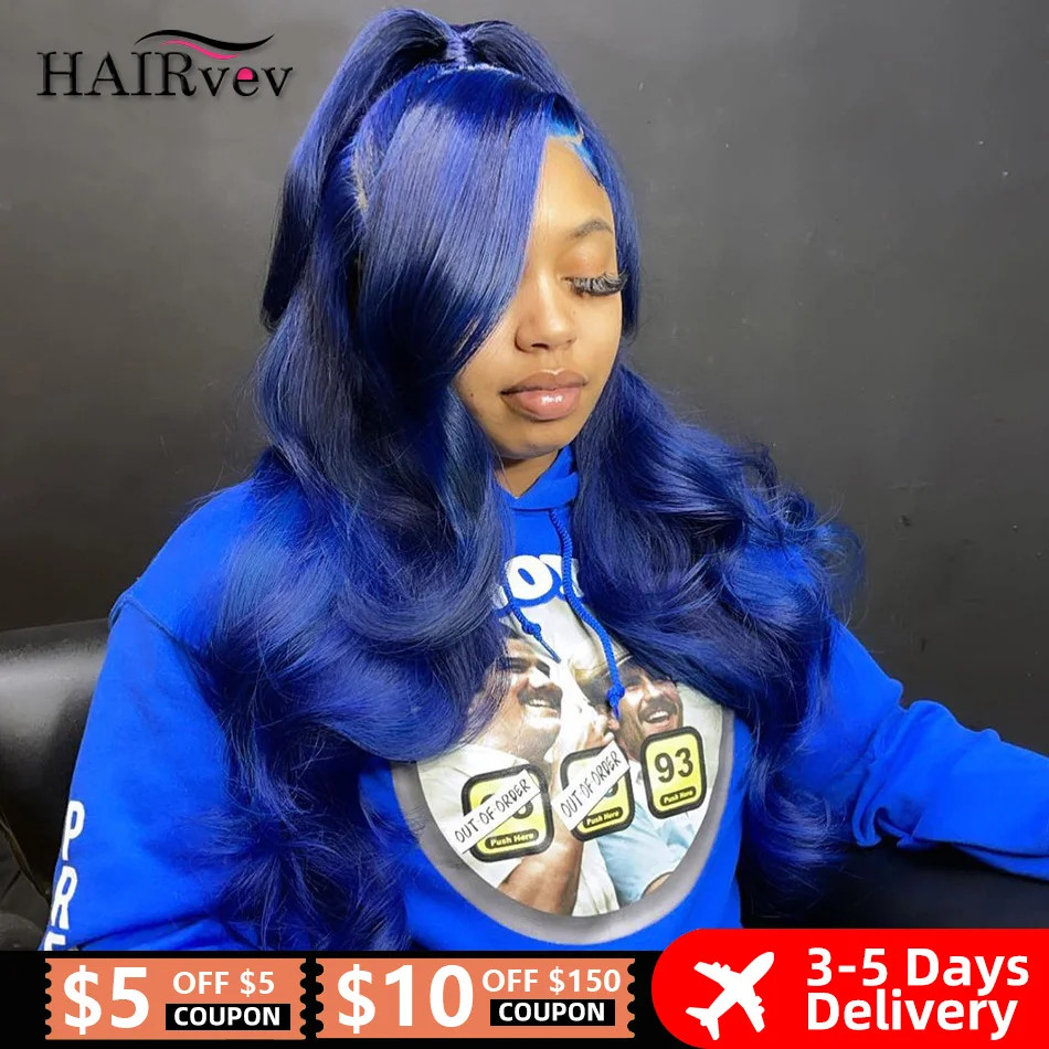 Body Wave Human Hair Wigs Dark Blue Transparent Lace Frontal  display picture 1