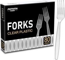Plastic Forks Heavy Duty, Clear Disposable Party Supply, Pack of 80
