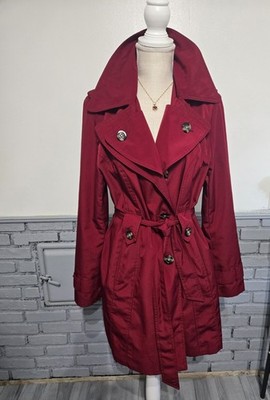 London Fog Women's Trench Coat With Detachable Hood Color Red Size Large