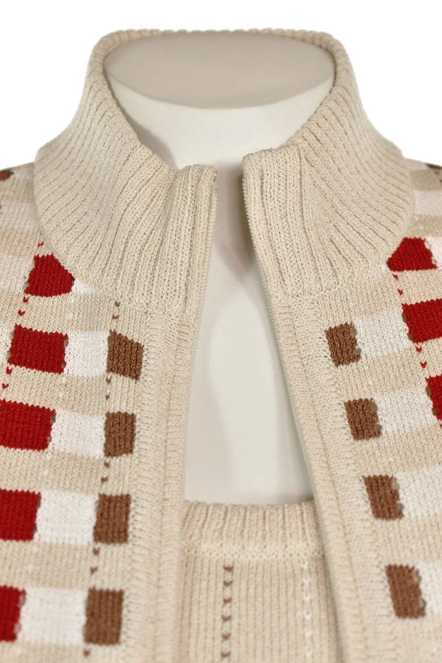 St. John Knits Twinset sz P - 2Pc Birch/Red Check 2Pc Cardigan & Top Sweater Set - Image 3 of 4