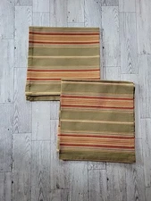 2 Park Designs Napkins 18x18 Square Red Green Tan Stripe 100% Cotton Fabric Set 