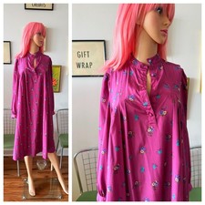 Vintage 70s Kaftan Caftan Tent Purple Floral Ballon Sleeve Day Dress L XL