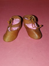 Antique Light Brown Leather Shoes For French German Bisque Doll 3  Stamped 7