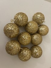 Vintage Lot Of 10 Ball Round Gold Glitter Plastic Styrofoam Ornaments Crafts 2  