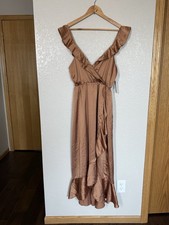 Show Me Your Mumu Samantha Ruffle Dress Large Copper Luxe Satin