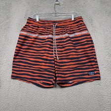 LL Bean Swim Trunks Mens XL Orange Blue Striped Mesh Lined Outdoor Fishing