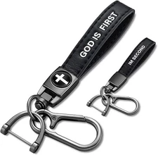 Christian Keychain for Men God Is First Leather Cross Jesus Keychain Salvation G