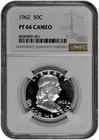1962 50C Proof Silver Franklin Half Dollar NGC Graded PF 66 Cameo