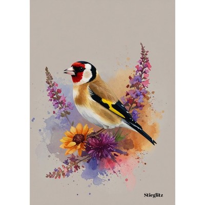 Postkarte Vogel. Stieglitz Illustration. Vogel Grußkarte.