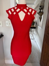 Red Bodycon Sleeveless Rayon Spandex Dress Strappy Cutouts S XS 0 2 Unbranded