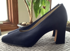 Vintage Nine West Black Fabric Soft Square Toe Pumps Shoes 2.75" Heel 6.5 M