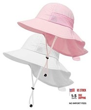 Toddler Baby Sun Hat Kids Summer Beach Essentials 2-7 Years 2 Pack - Pink white