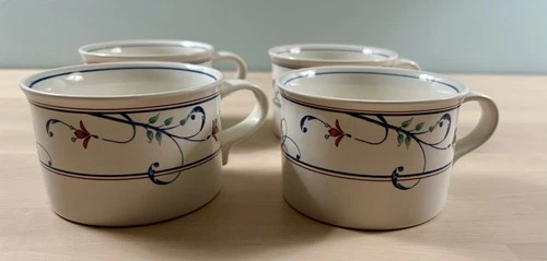 +New Set Of 4 Mikasa Intaglio Annette Flat stoneware Coffee Tea Cups Mugs CAC20