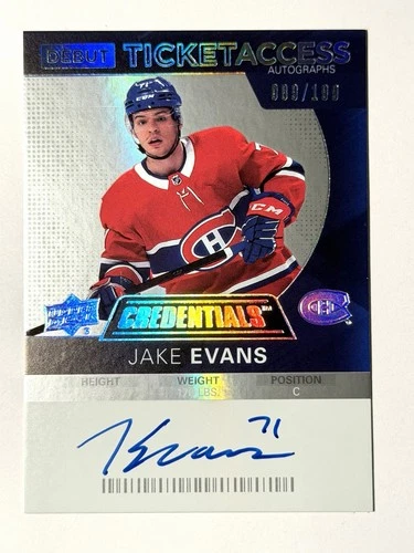 2021-22 UD Credentials Debut Ticket Access Auto JAKE EVANS 089/199 Card# DTAA-JE