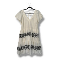 Old Navy White Cotton Blend Embroidered Tiered Mini Babydoll Dress L Sundress