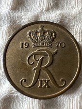 1970 Denmark 5 Five Ore Bronze Frederick IX Actual Coin