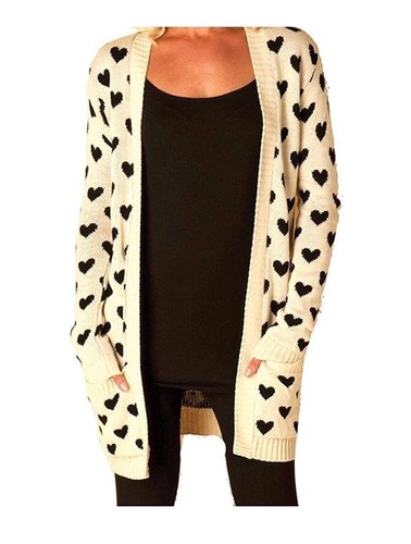 WOMEN'S LOVE HEART PATTERN POCKET KNITTED CARDIGAN LADIES JUMPER PLUS SIZE 8-22 - Picture 5 of 7