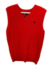Chaps V Neck Cable Sweater Vest 100 Cotton Red Size XL 18-20 Teen Boys 16983