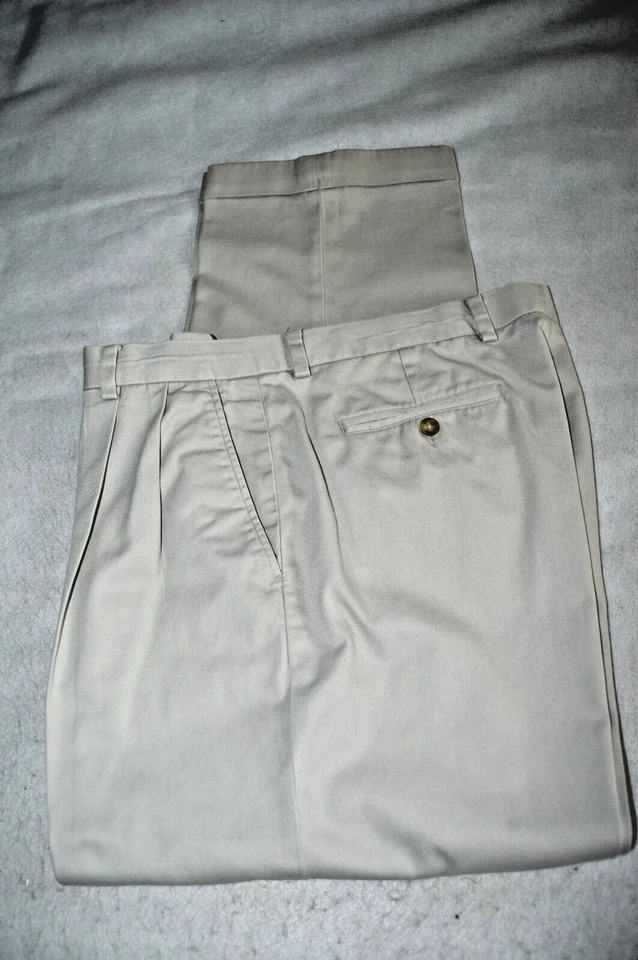 Enro Chino Pants Men's 38x30 Khaki Pleated Cuffed Cotton - Image 3 of 4