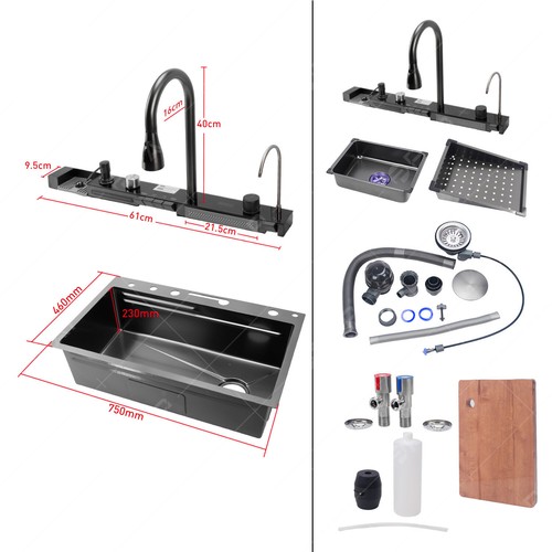 Waterfall Sink Kitchen Sink & Cup Washer & Rainwater Rinser and pullout 360 Tap - Picture 14 of 17