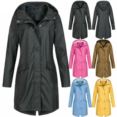 Plus Size Womens Waterproof Raincoat Ladies Outdoor Wind Rain Forest Jacket Coat