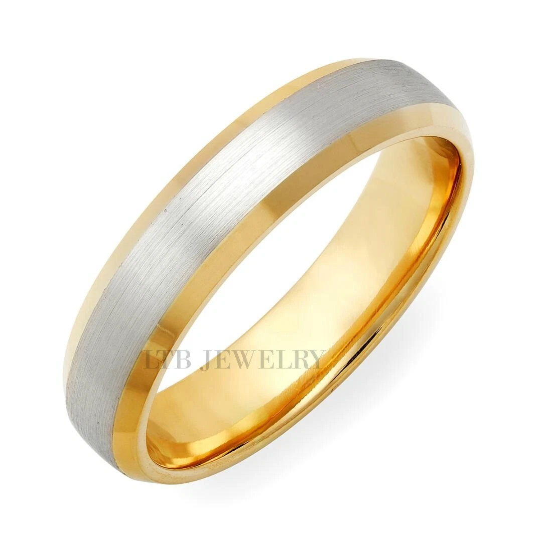 TWO TONE GOLD MENS WEDDING BANDS 10K WHITE YELLOW GOLD MENS