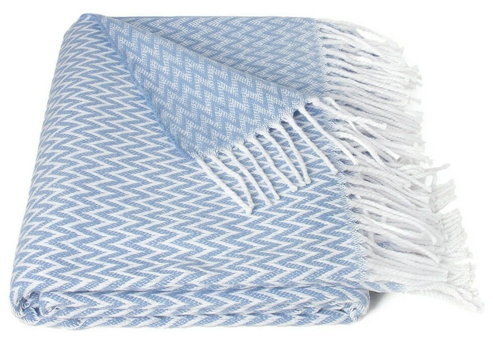 Light Blue Herringbone Throw Blanket, Cotton Blend, Soft, Fringed 55x79  Ukraine | eBay