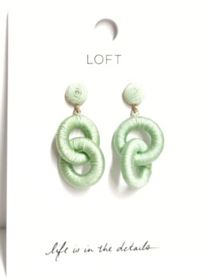 Loft Fabric Wrapped Link Dangle Drop Earring Pistachio Green Goldtone 757630 NWT