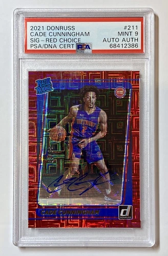 2021-22 Panini Donruss Cade Cunningham Red Choice Auto /99 RC ROOKIE PSA 9