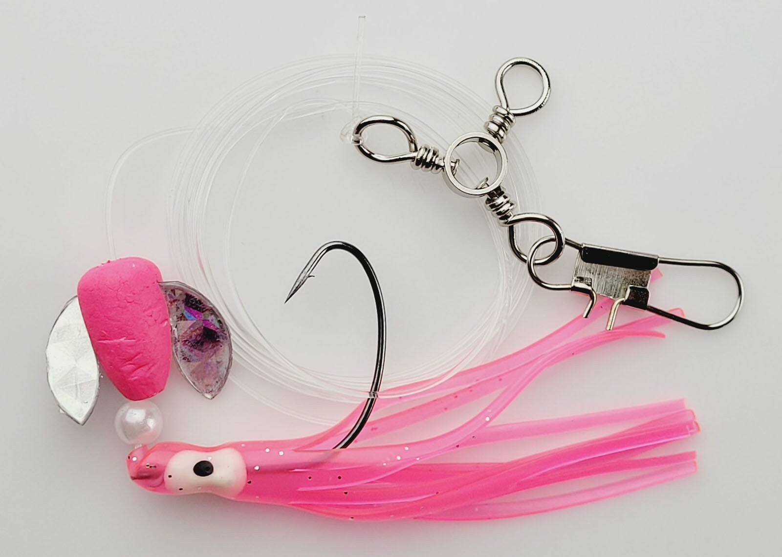 6 Saltwater Fishing Fluke Rigs Pink Squid Hoochie Teaser Floating