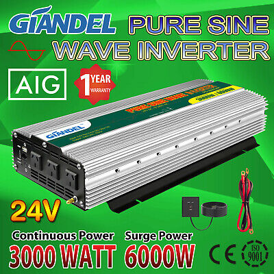 Large Shell Pure Sine Wave Power Inverter 3000W/6000W 12V-240V Car Plug Cable *@